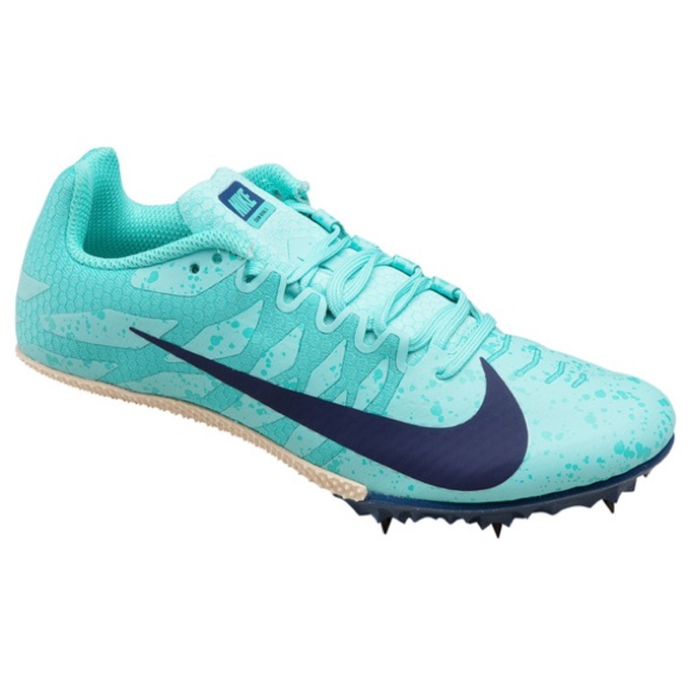 Aqua Nike track cleats.